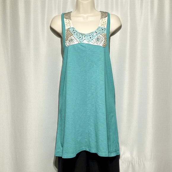 Style & co.  Beads, Sequins & Embroidered Turquoise Cotton Top (L) - Picture 1 of 9